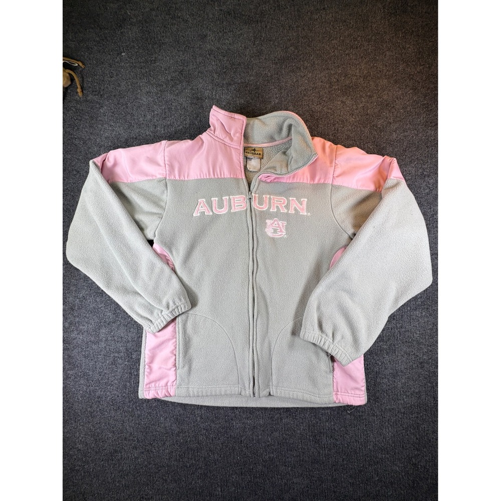 Heisman Auburn Tigers Fleece Jacket Womens Large‎ Grey Pink Full Zip Embroidered